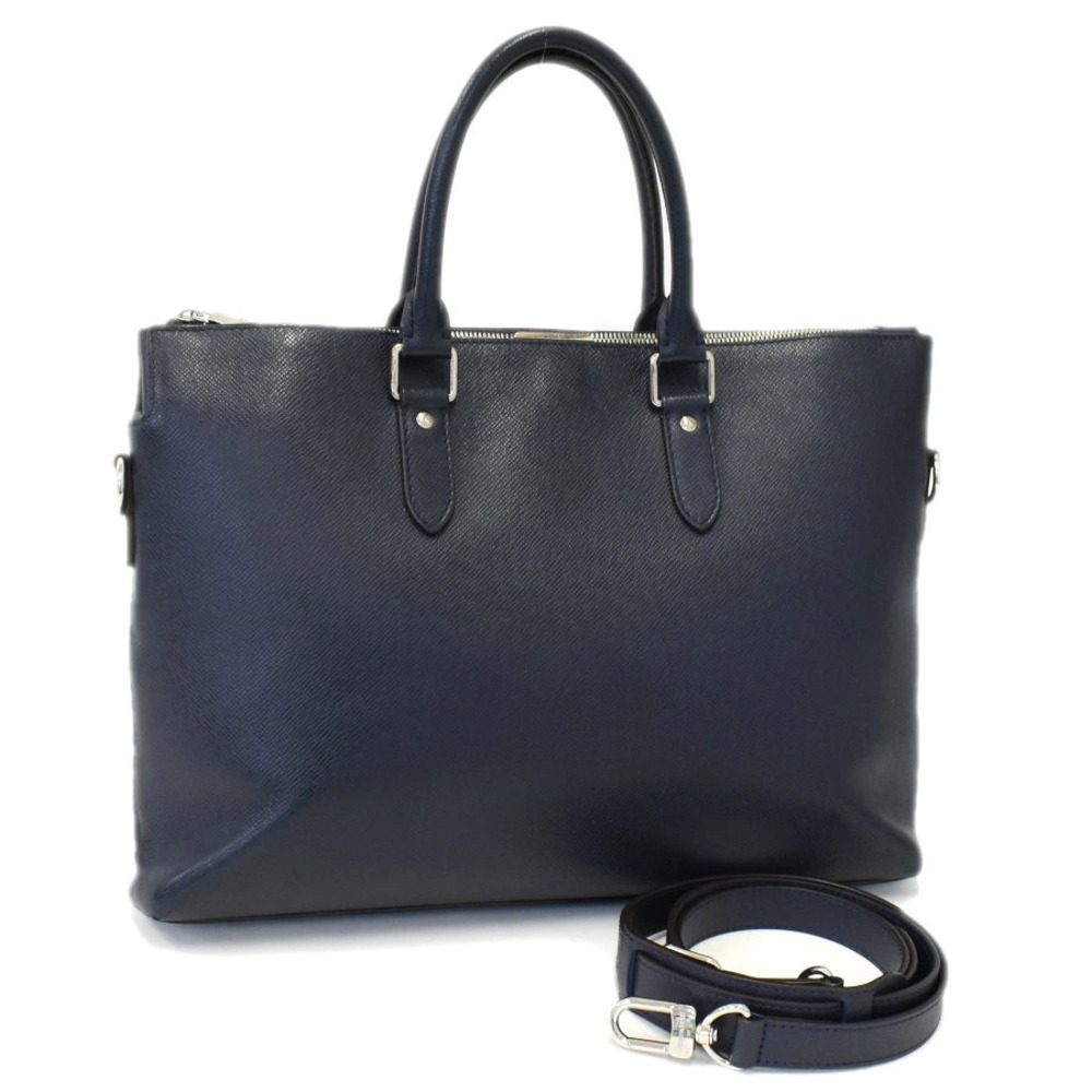 Louis Vuitton Anton Briefcase Business Bag Taiga Leather Ocean Navy Blue